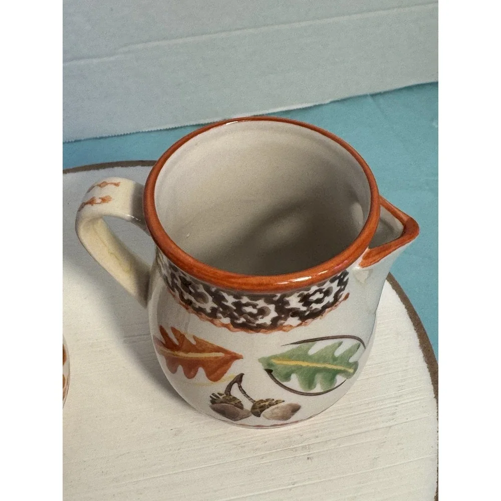 Temp-tations Old World Autumn Tea Serving Set With‎ Tray Fall Leaves Acorns. 6pc